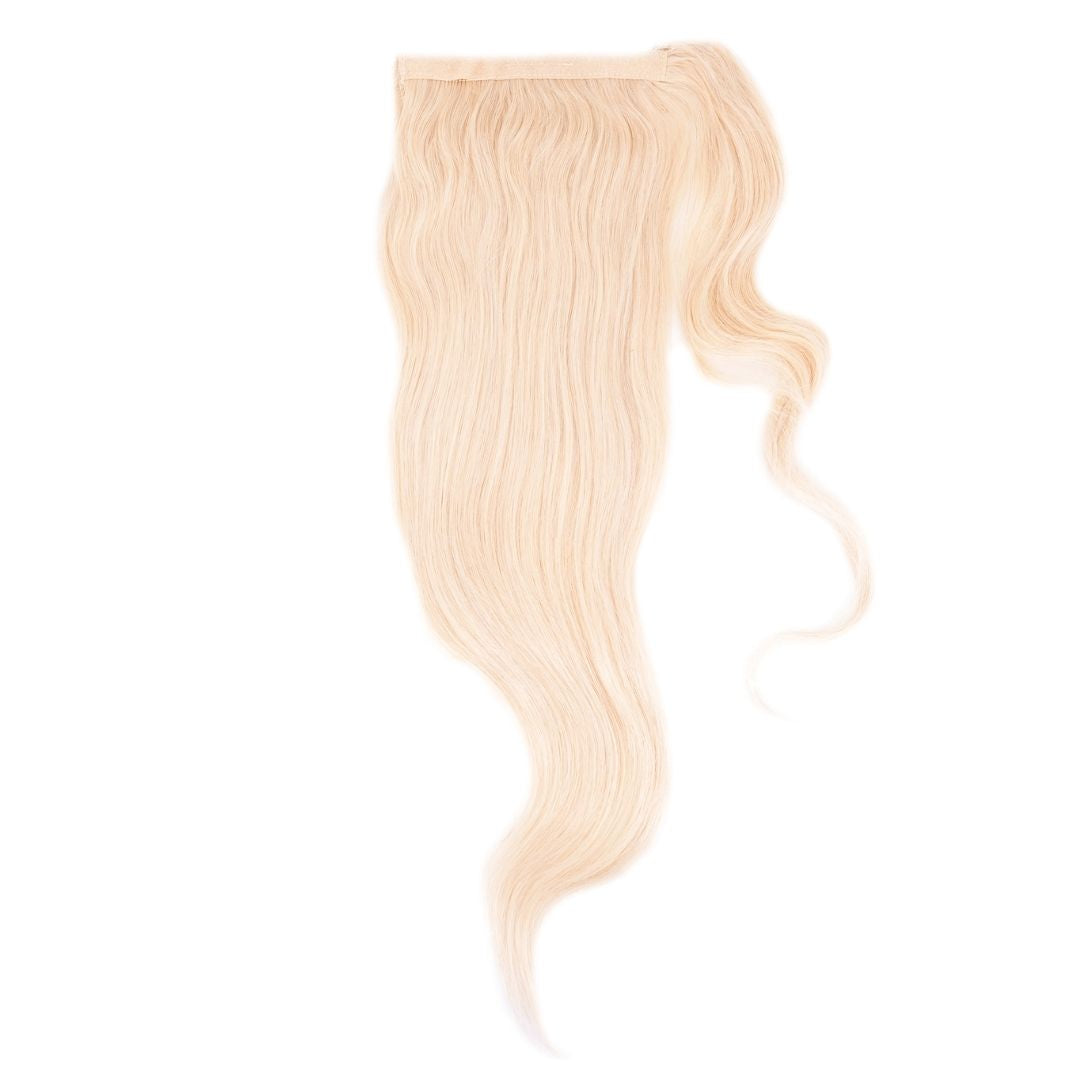 Meelyke beauty hair extension pieces ponytail wraps the best ponytail in town, the new and official ponywrap blonde ponytail 613 blonde color can die to any hair color last a life time shop today